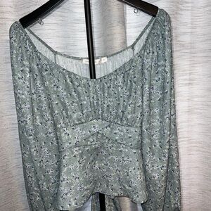 Altar'd State Light Green with Navy Blue Floral Top